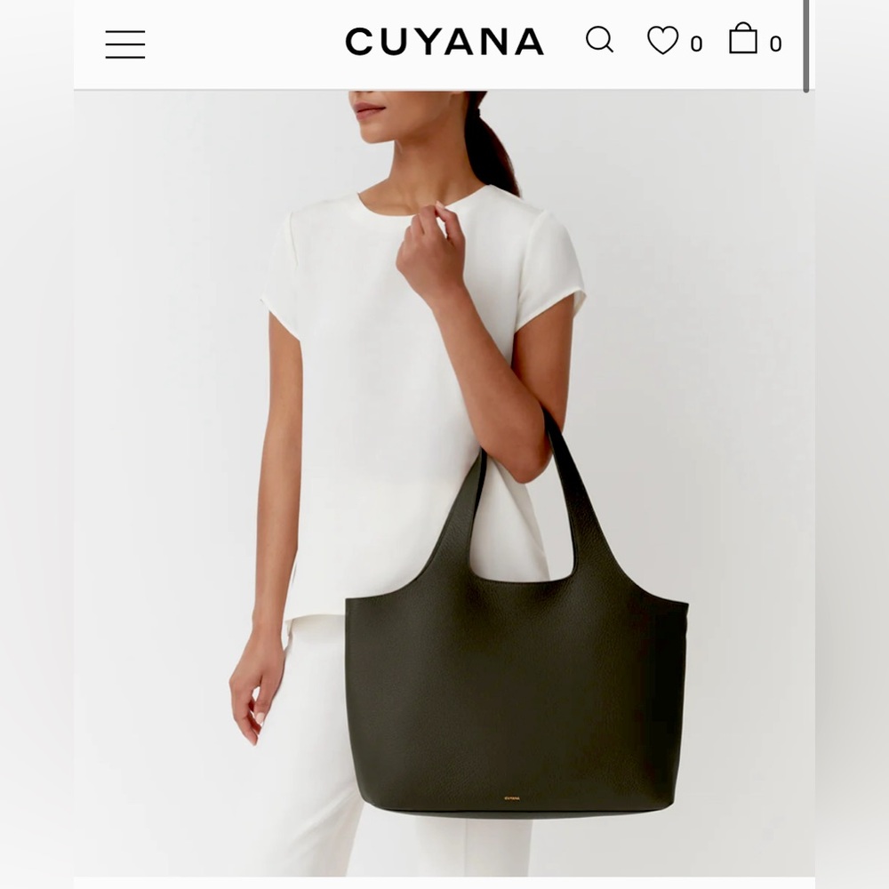 Cuyana System Tote 16-Inch Dark Olive with Flap Bag and extra Wide Strap